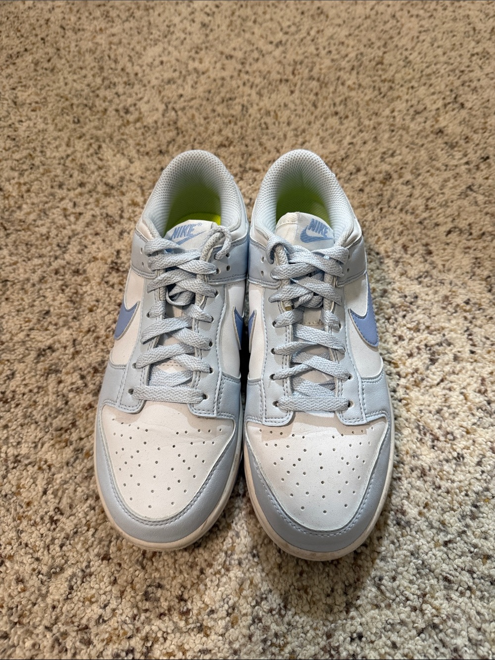 Nike Light Blue and White Low-Top Sneakers with Pale Blue Swoosh